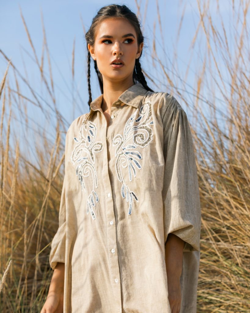 Embroidered shirt dress